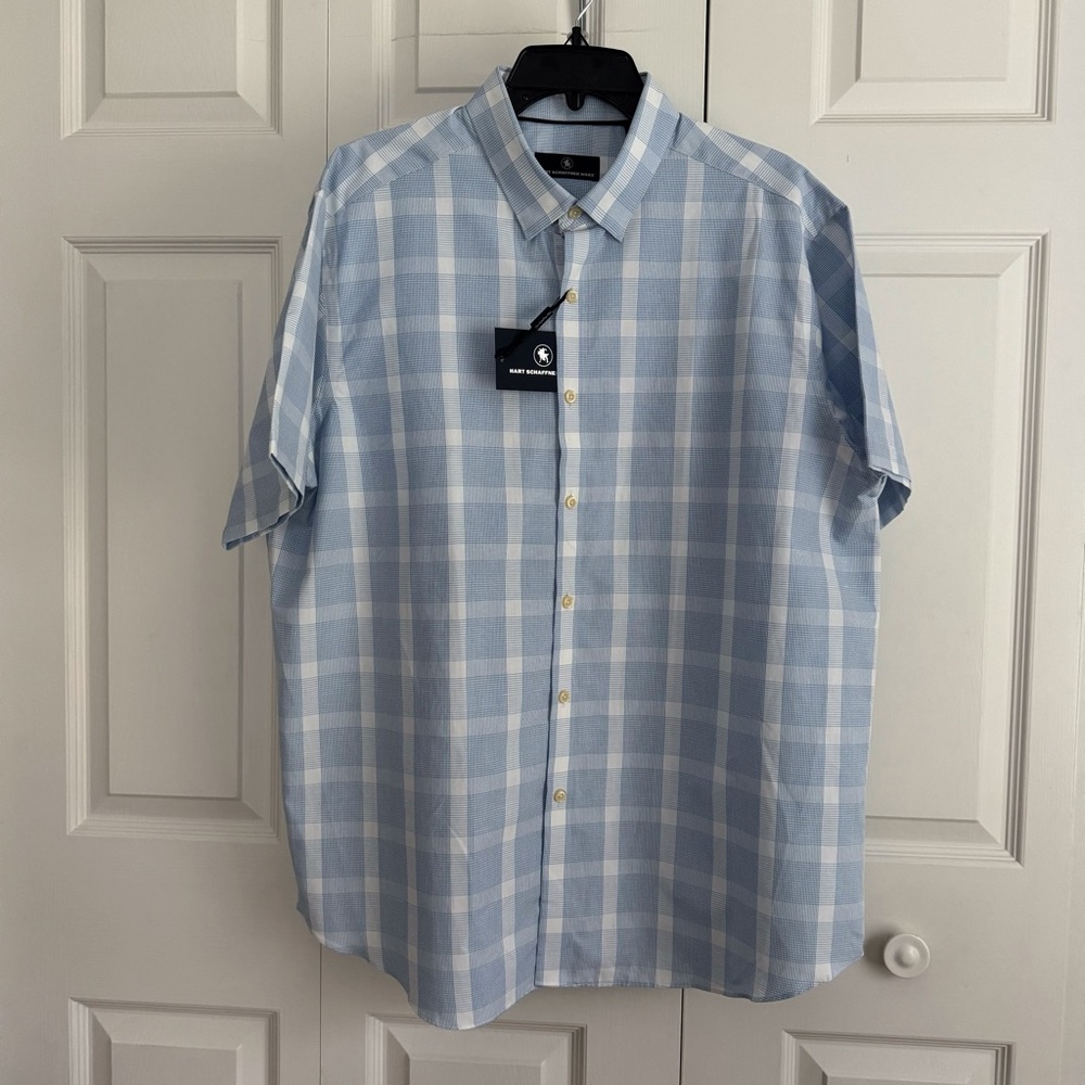 HART SCHAFFNER MARX MENS SHORT SLEEVE DRESS SHIRT XL BLUE AND WHITE